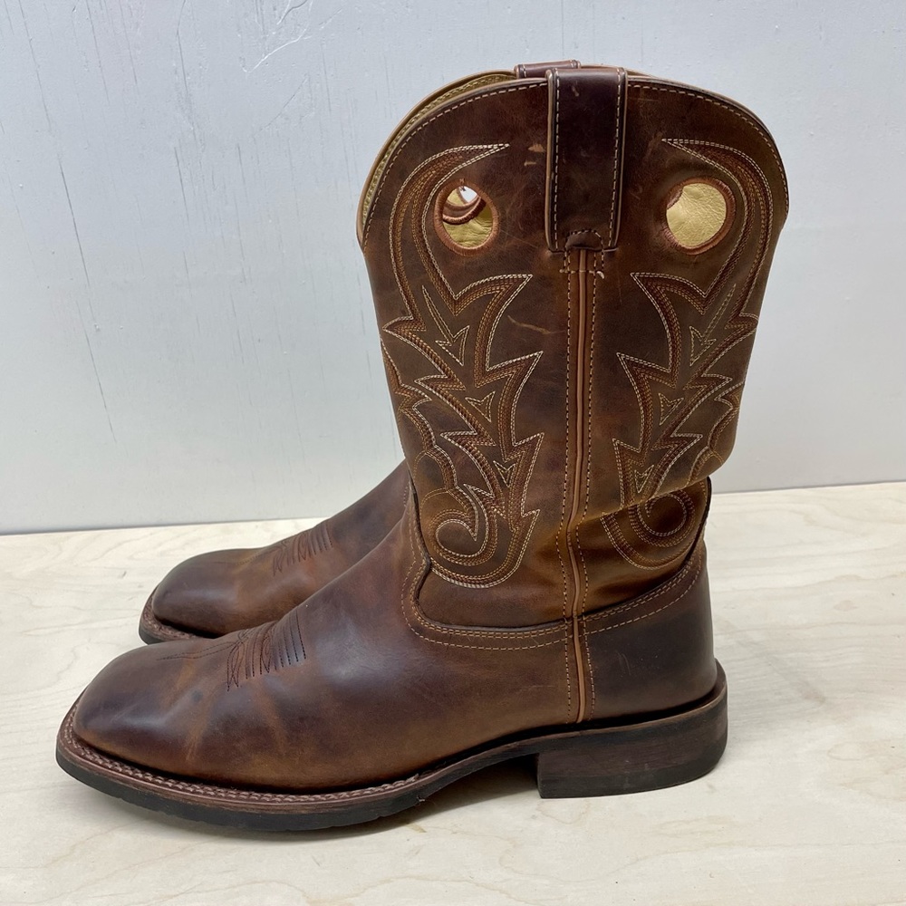 (SOLD) Rocky Boots 12” Western Brown Slip On Square Toe 13W